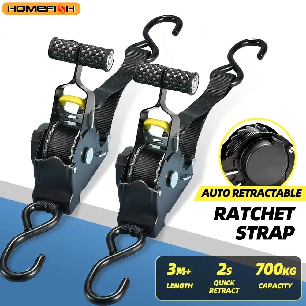 Auto Straps for Cargo Tape Retractable Belts for Load Luggage Strap Ratchet Tensioner Belt for Motorcycles Ratchet Strap for Car
