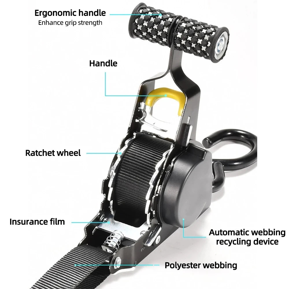 Auto Straps for Cargo Tape Retractable Belts for Load Luggage Strap Ratchet Tensioner Belt for Motorcycles Ratchet Strap for Car