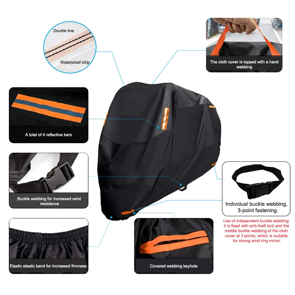 Thick 300D Motorcycle Covers Black Design Waterproof Motors Dust Rain Snow UV Protector Cover Indoor Outdoor M L XL XXL 3XL 4XL