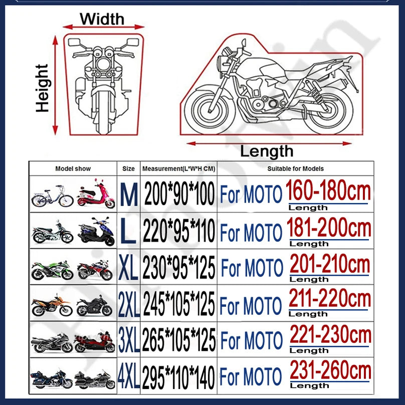 Thick 300D Motorcycle Covers Black Design Waterproof Motors Dust Rain Snow UV Protector Cover Indoor Outdoor M L XL XXL 3XL 4XL