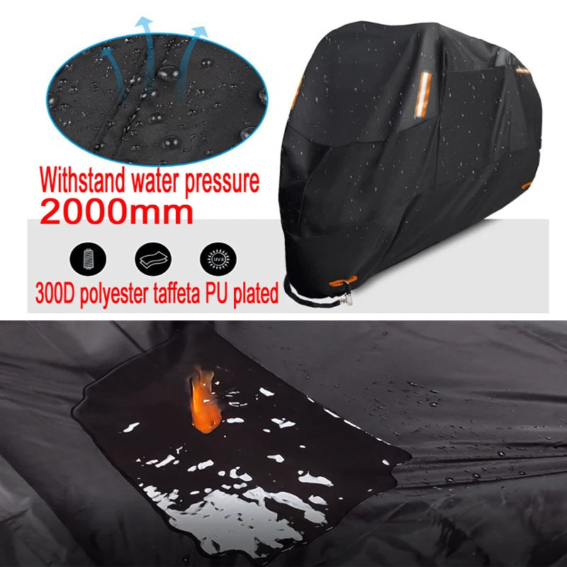 Thick 300D Motorcycle Covers Black Design Waterproof Motors Dust Rain Snow UV Protector Cover Indoor Outdoor M L XL XXL 3XL 4XL